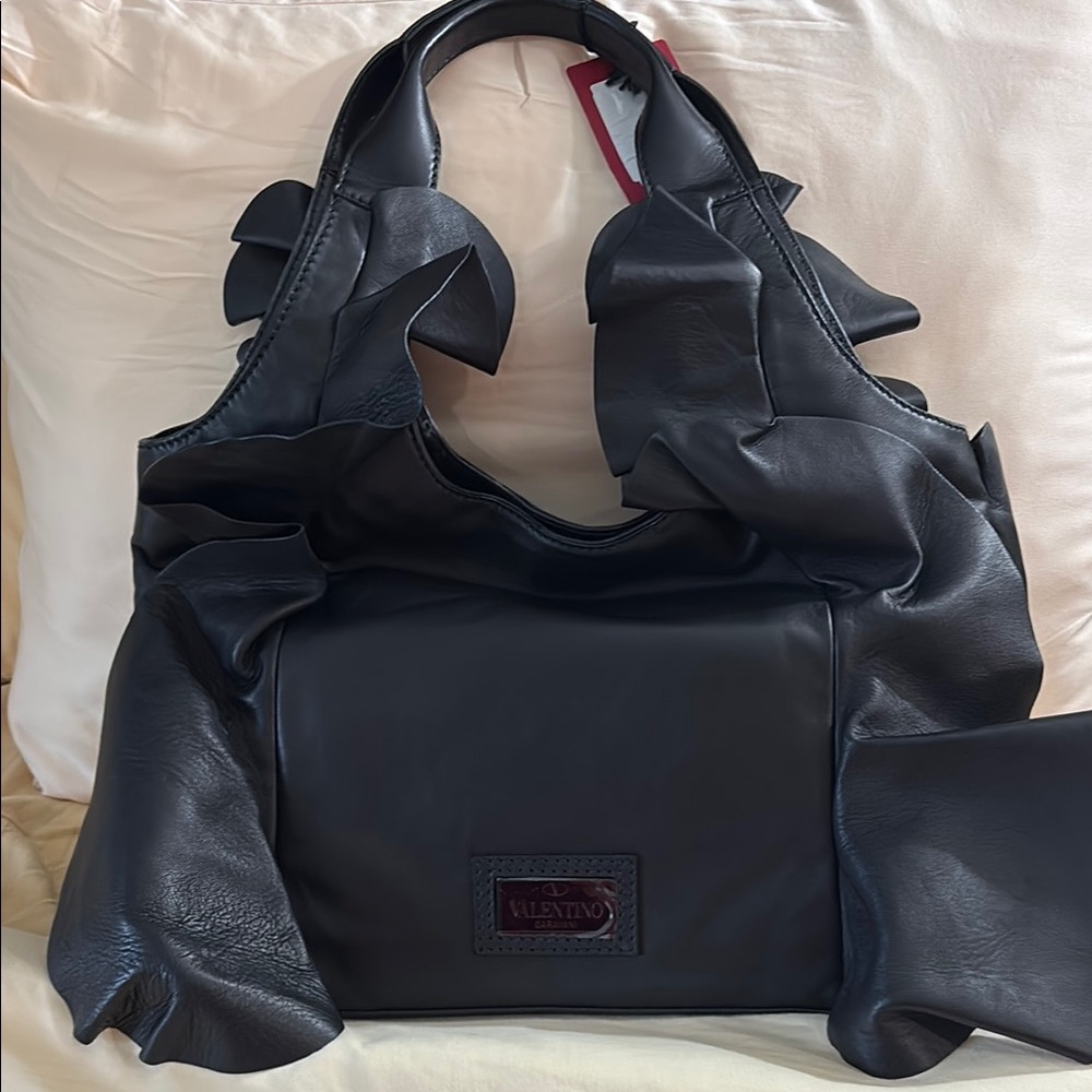 Valentino Black Shoulder Bag with Ruched Details